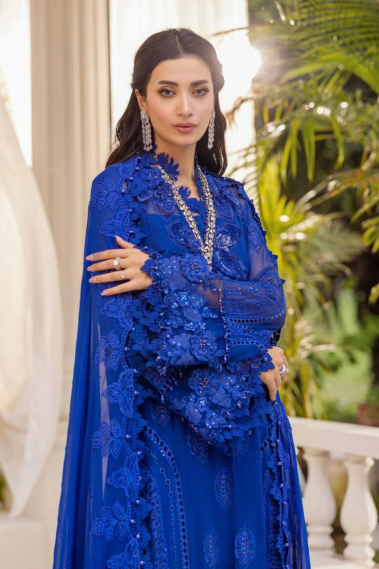 MARIA B Chiffon | MPC-25-103 clothing in blue tones.